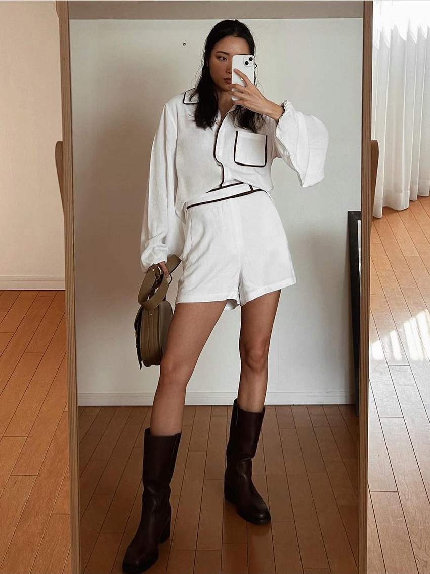 Two Piece Set Women Outfit 202 - Mens Linen Shirt Long Sleeve review and price