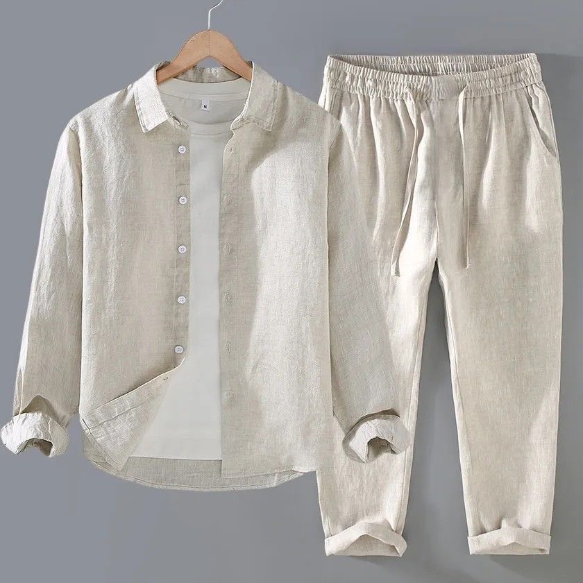 White Linen Set Loose Fit Long - Mens Linen Shirt Long Sleeve review and price