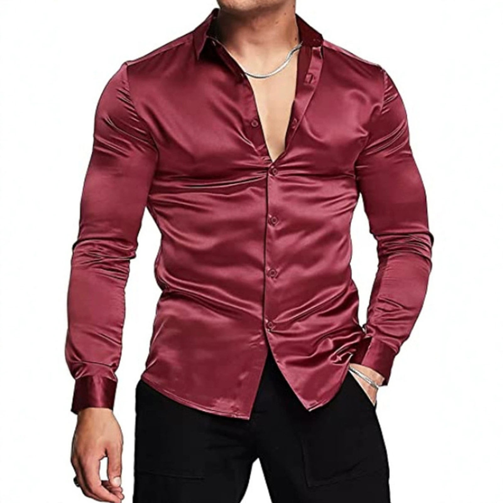 Pink Silk Satin Luxury Dress S - Mens Satin Silk Dress Shirt review and price